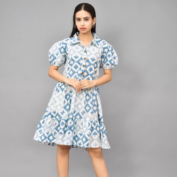 BRAND NEW Women Cotton Hand-block One Piece Midi Dress - Picture 1 of 6